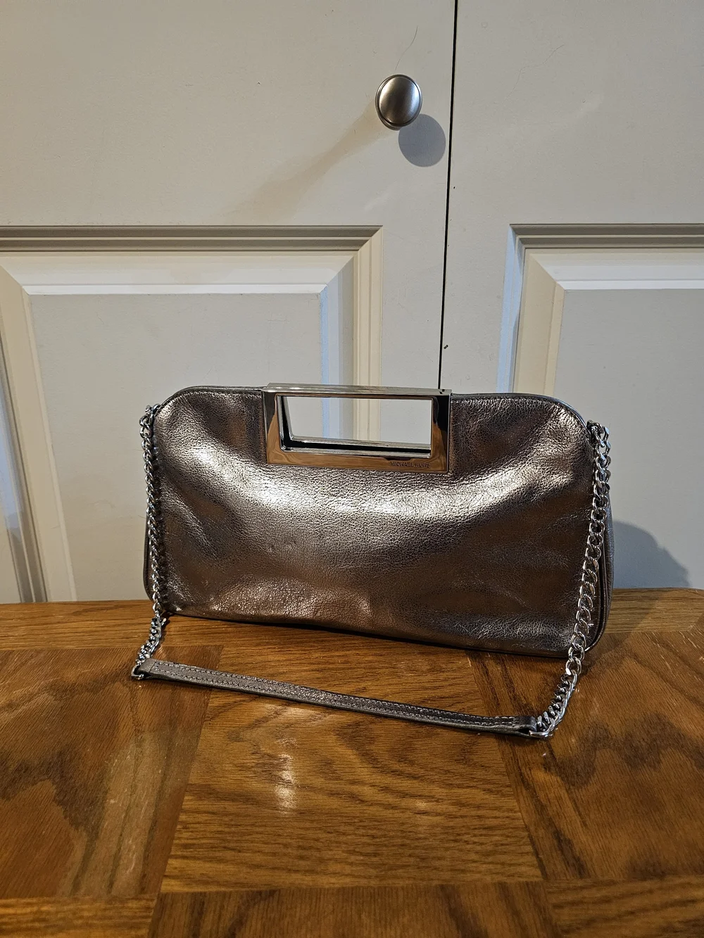 Michael Kors Metallic Pewter Chain-Handle Clutch